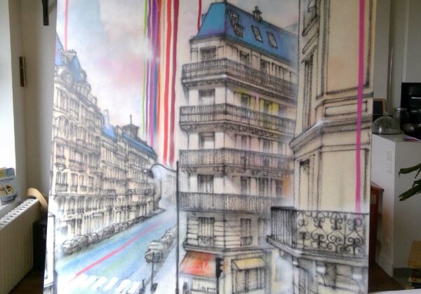 Toile de Paris Haussmann à la bombe aérosol