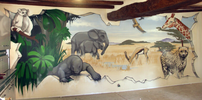 Déco graff savane dans un salon à Cholet