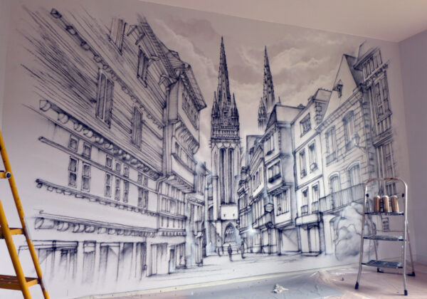 Le tagueur d'intérieur a réalisé une vue du centre ville à Quimper centre ville