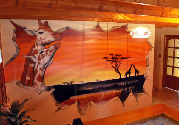 Déco tag d'une savane sur un mur à Guingamp