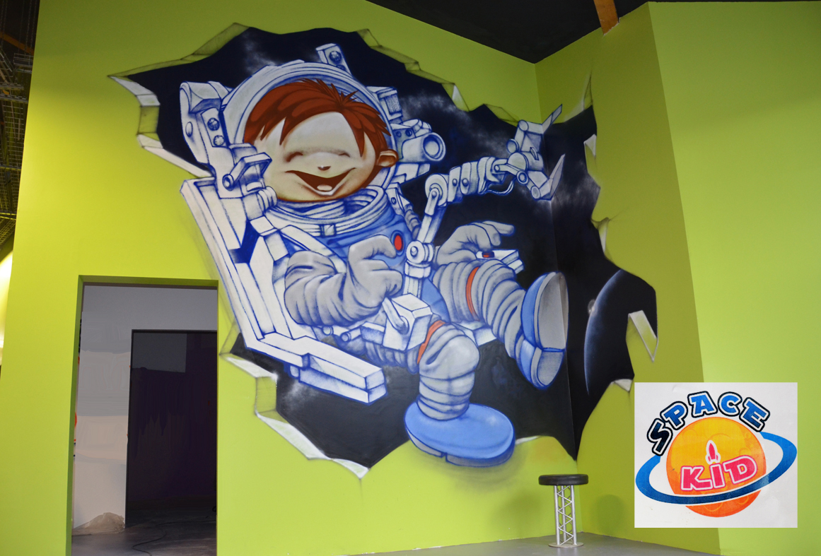 Tag d'un petit astronaute pour un espace de jeux pour enfants à Saint-Étienne
