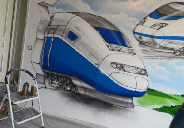 Fresque avec des trains