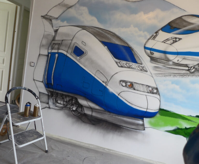 Fresque avec des trains