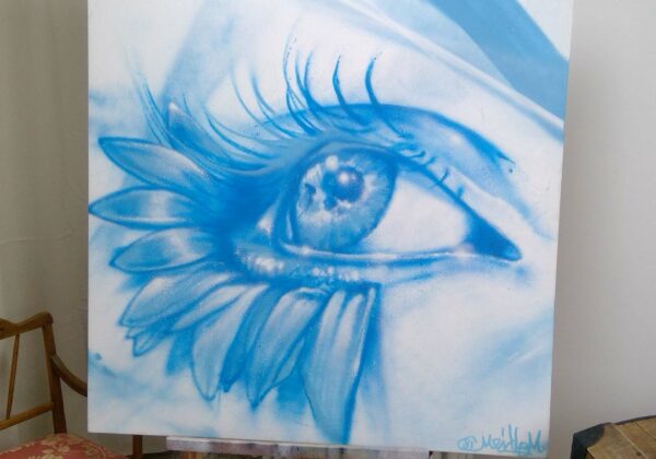 Graff déco avec oeil bleu sur toile