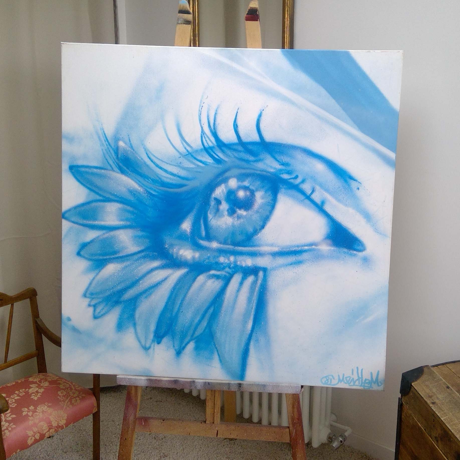 Graff déco avec oeil bleu sur toile