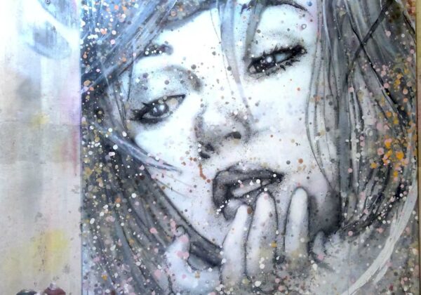 Graffiti d'intérieur, portrait Noir et blanc sur une toile